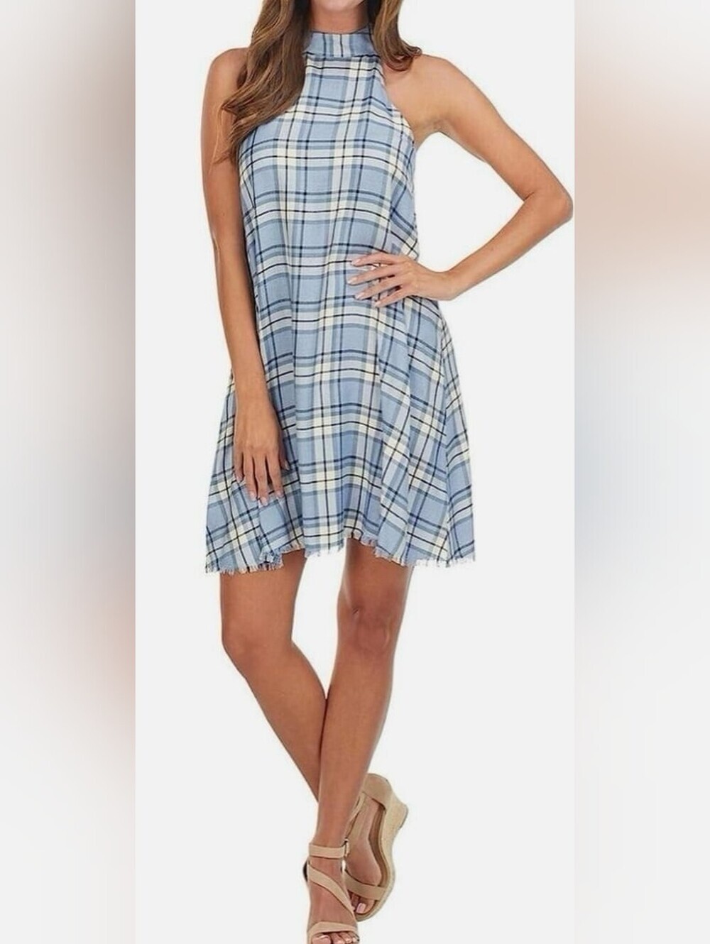 Mud Pie Plaid Halter Swing Dress Size Small 100% Viscose NWT